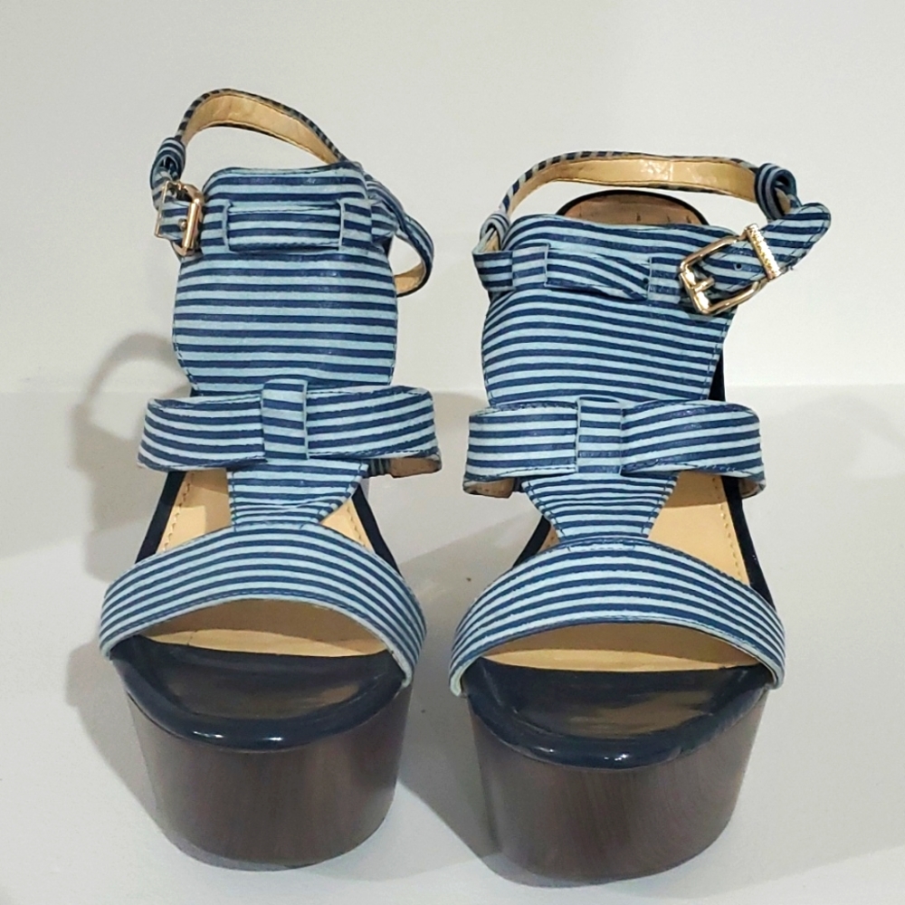Gianni Bini Blue Striped Wedge Sandals